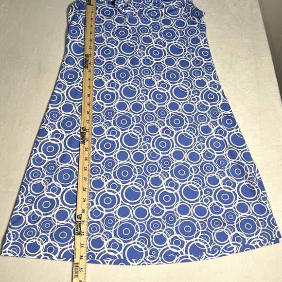 Lulu B Ruffle Geometric Circle Blue White Shift Dress UPF 50 Size Small - Picture 5 of 7